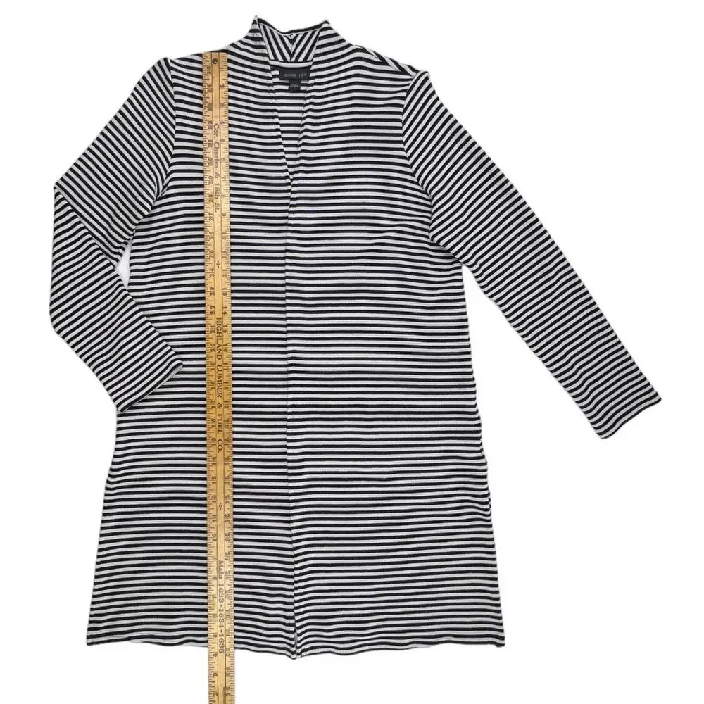 J.Jill Wearever Collection Striped Open Front Duster Cardigan Small Black White